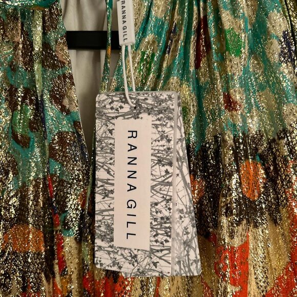 Ranna Gill Women's Orange & Green Shimmer Alani Top & Bottom Set Size Small - Picture 6 of 6